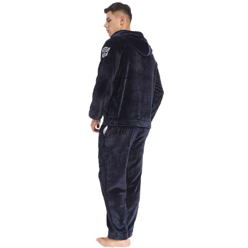 Miesten kirjonta Ylellinen flanelli-fleece-vetoketjullinen pyjamasarja