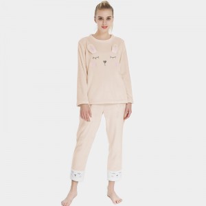 Naisten flanelli fleece-eläinten brodeeraus kanin pyjama-setti