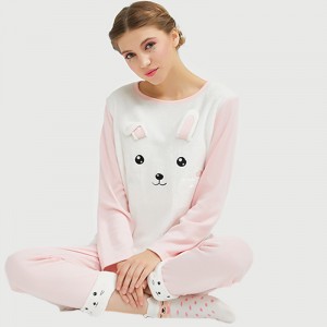 Naisten flanelli-fleece-eläinten kirjonta kissan pyjama-setti