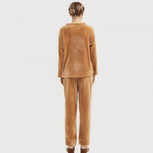 Naisten flanelli fleece-eläinten kirjonta karhun pyjarasetti