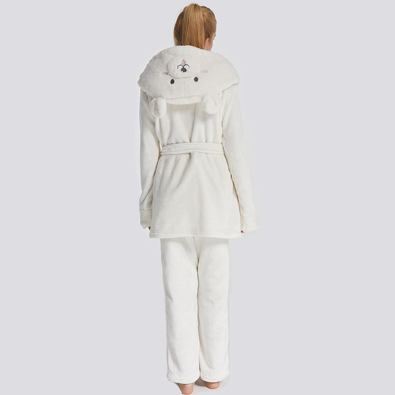 Naisten flanelli fleece-eläinten kirjonta hupullinen karhun pyjama-sarja
