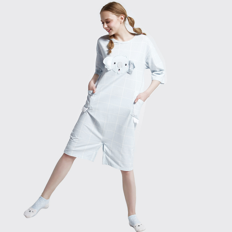 Naisten Onesie painettu puuvilla Jersey kirjonta pyjamat asettaa