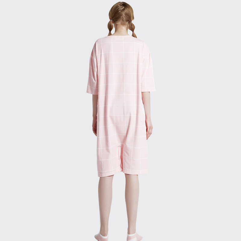 Naisten vaaleanpunainen painettu puuvilla Jersey kirjonta pyjamat asettaa