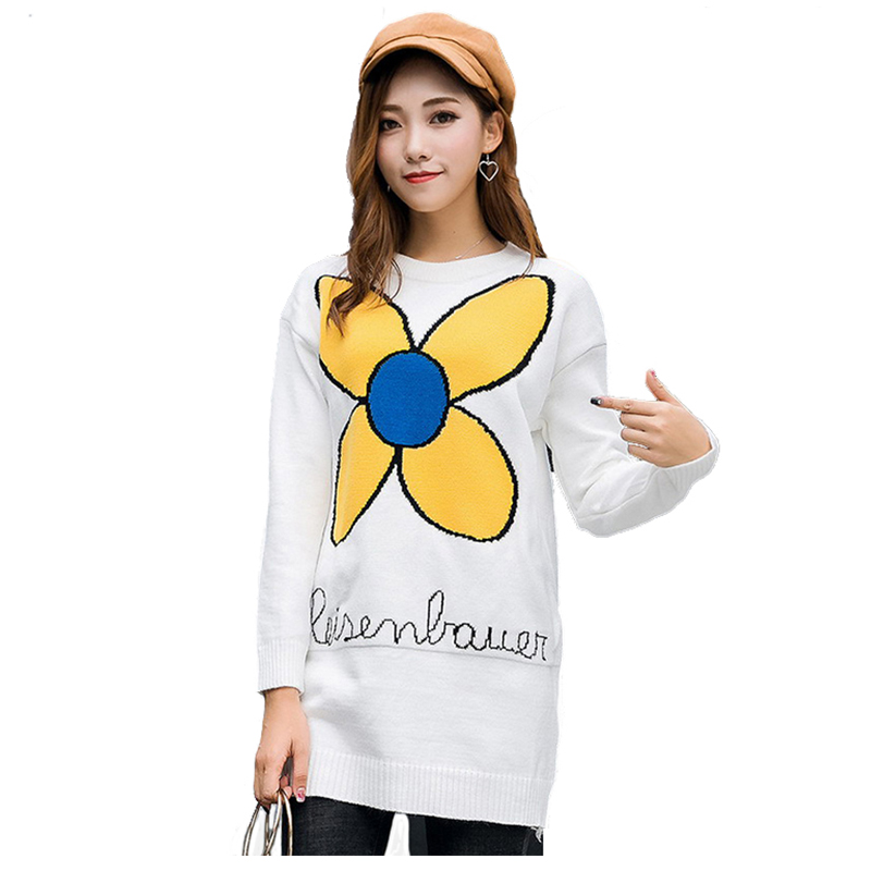 Amerikkalainen / eurooppalainen koko Daisy Flower Jacquard -naisten villapaita