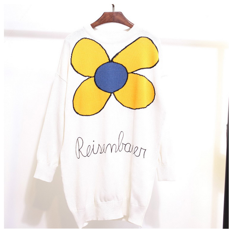 Amerikkalainen / eurooppalainen koko Daisy Flower Jacquard -naisten villapaita