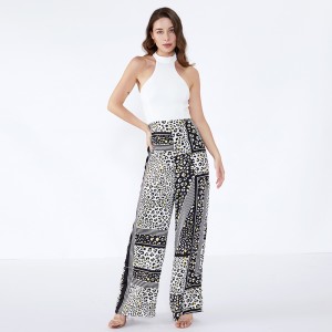 Naisten housut raidallisella paikalla modernit rento mukautetut palazzohousut