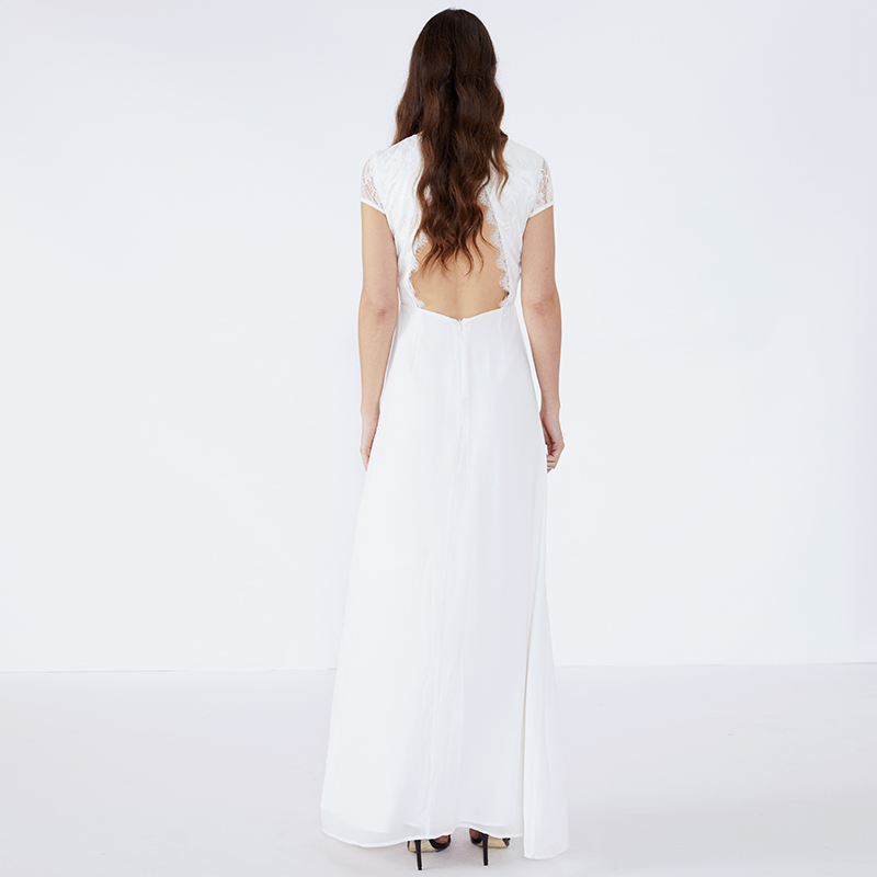 Vuoto takaisin pitsi-ilta 2019 pitkä nainen vaatteet valkoinen puku Maxi mekko JCGJ190315079