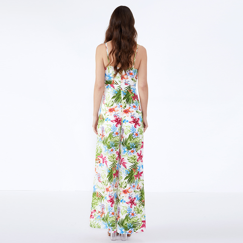 Kesällä halkaistu yksilöllinen kukkatulostus yksiosainen joustava Vintage-jumpsuit