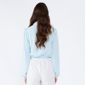 Vaaleansininen huivikaulus Tyylikäs muoti toimisto Wear hyvät pitkät hihat pusero