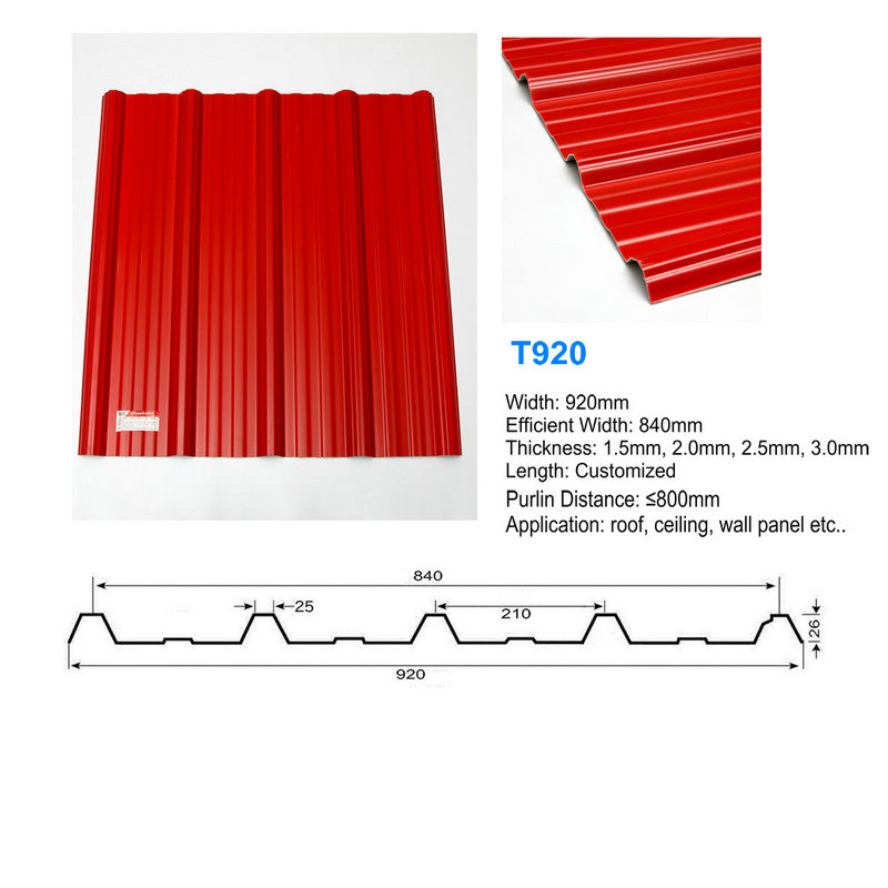 T920 Punainen APVC UPVC -kattolevy Aaltopahvin korroosionesto muovikattolevy