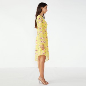 2019 keltainen retro kesätyttöjen naisten rento mekko