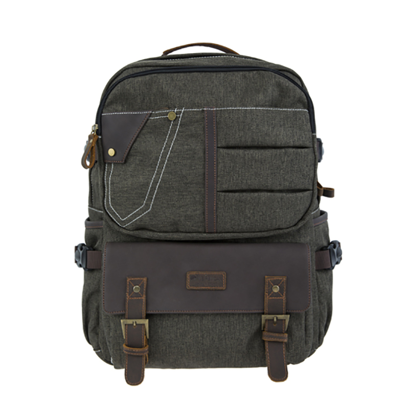 18SC-6891D armeijan vihreä Durabel-kangas aito nahkareppu Business Laptop Bagpack Genuine Travel Pack