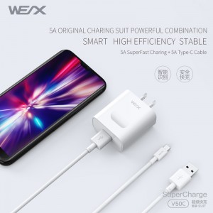 WEX - V50C 22.5W HUAWEI Superfast Charge-virtalähde, seinä laturi, matkalaturi 5A-kaapelin kanssa