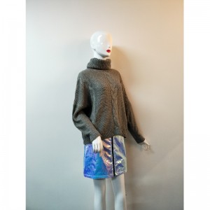 GREY HIGH NECK CABLE KNIT SWEATER RLWS0132F