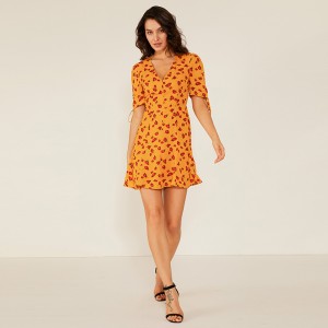 Professional Factory Oem naisten kesällä rento swing kukka tulosta mekko