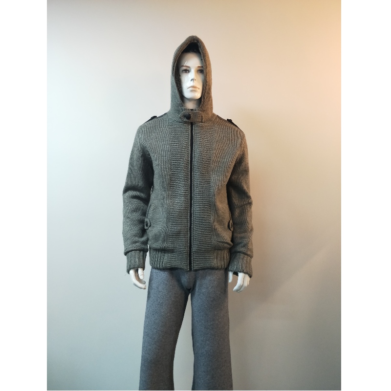 GREY HOODED SWEATER COAT RLMS0069F