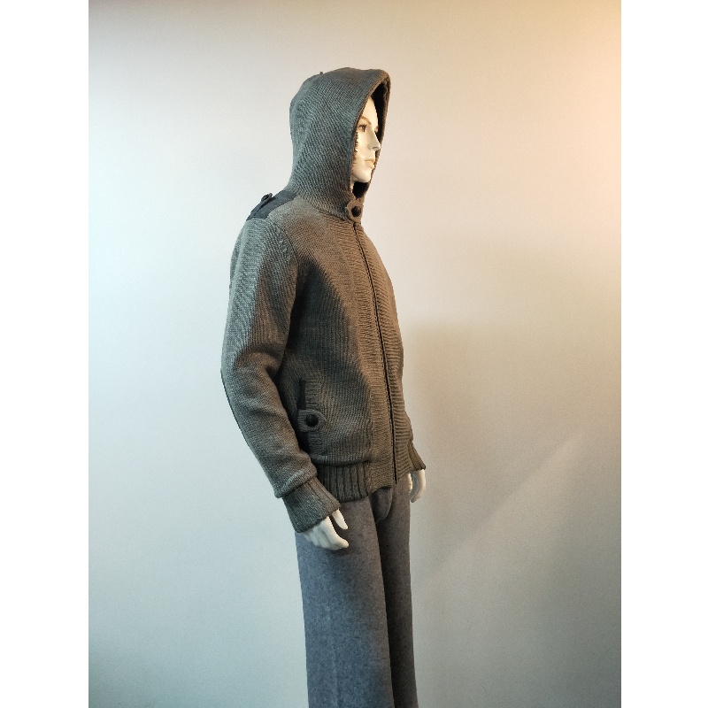 GREY HOODED SWEATER COAT RLMS0069F