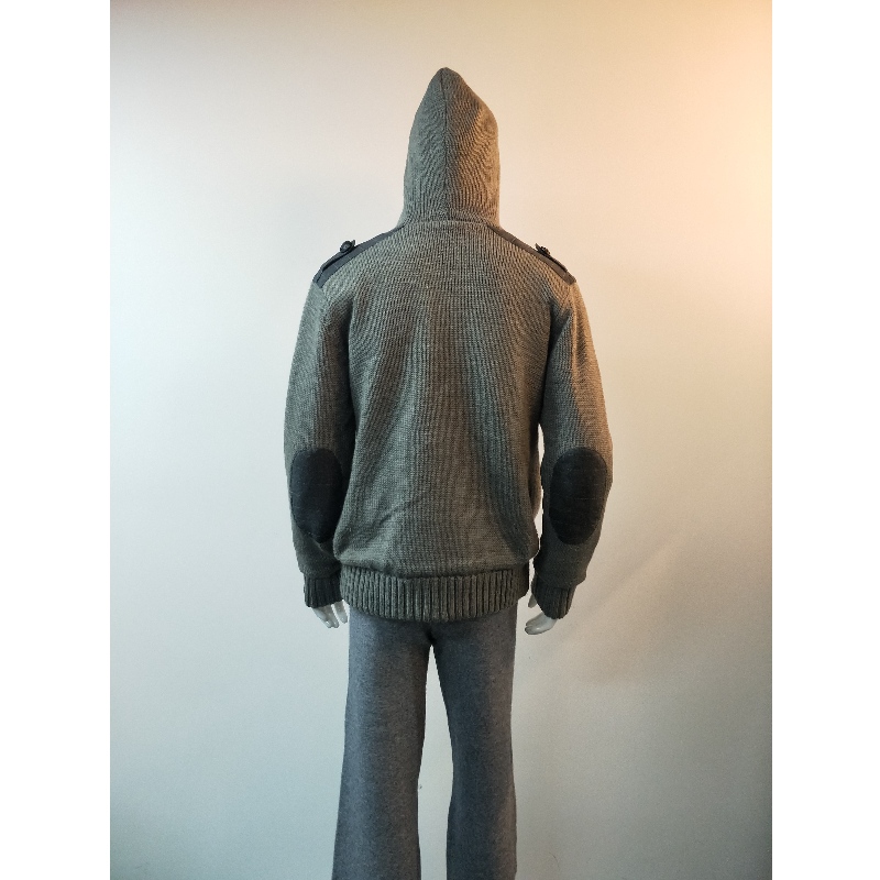 GREY HOODED SWEATER COAT RLMS0069F