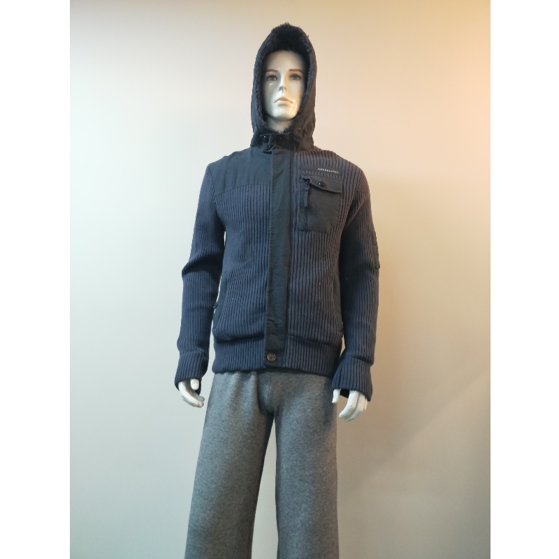 NAVY HOODED SWEATER COAT RLMS0070F