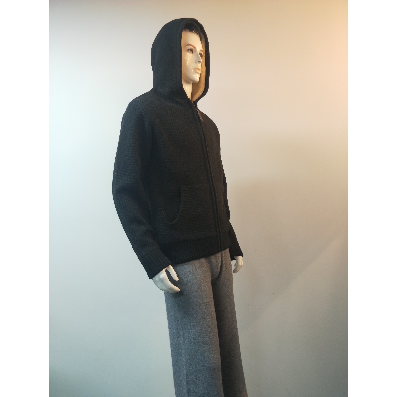 BLACK HOODED SWEATER COAT RLMS0073F