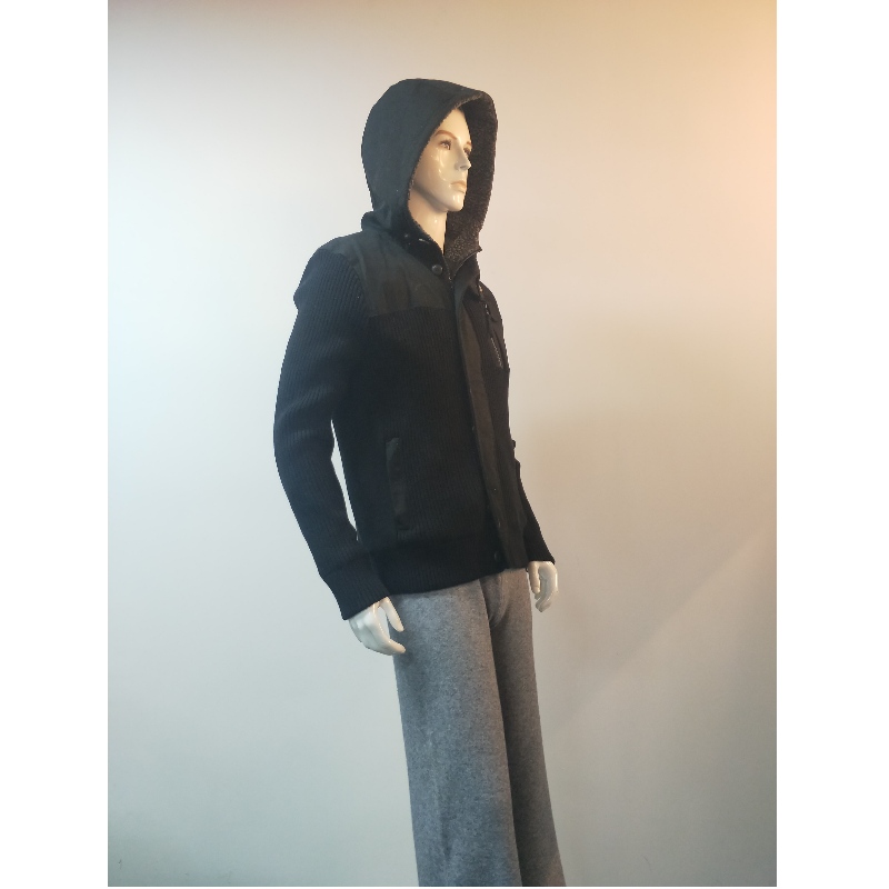 BLACK HOODED SWEATER COAT RLMS0074F