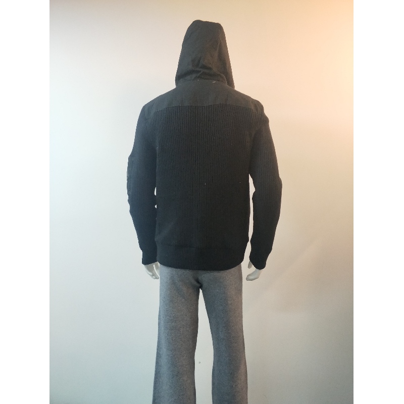 BLACK HOODED SWEATER COAT RLMS0074F