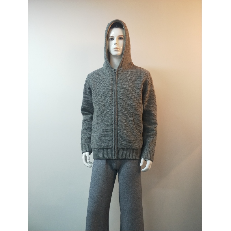 GREY HOODED SWEATER COAT RLMS0075F