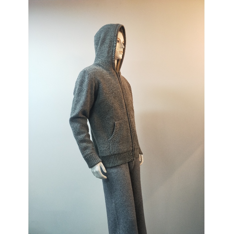 GREY HOODED SWEATER COAT RLMS0075F