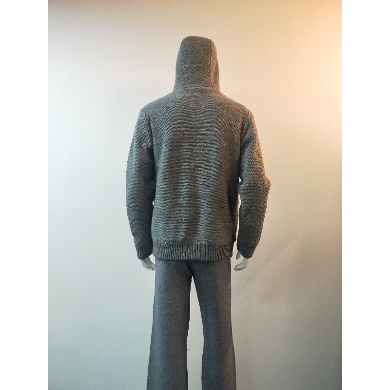 GREY HOODED SWEATER COAT RLMS0075F