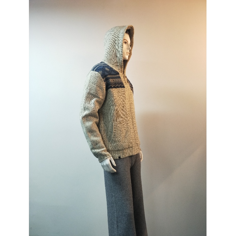 GREY PRINT HOODED SWEATER COAT RLMS0077F