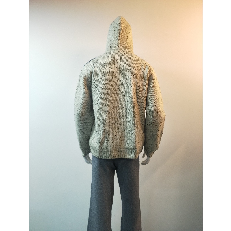 GREY PRINT HOODED SWEATER COAT RLMS0077F