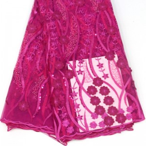 3d kukka pitsi, jossa paljetteja korkealaatuinen afrikkalainen ranskalainen pitsi-kangas häätjuhlaan Kirjonta-verkko-pitsi-kangas