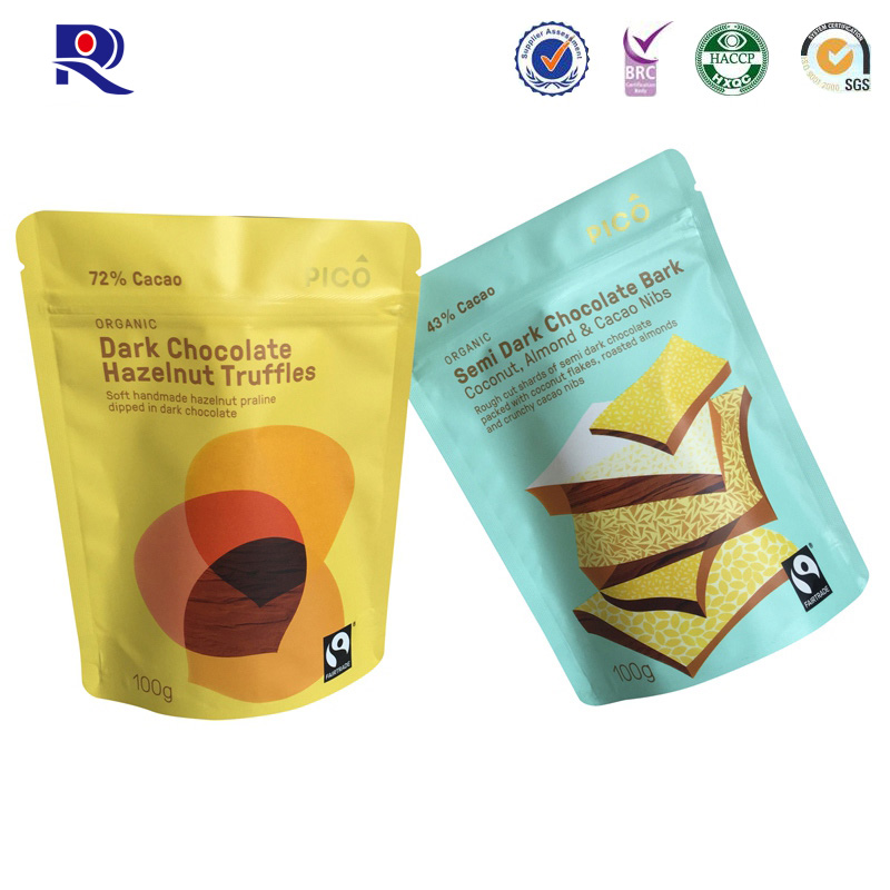 Alumiinifoliopussi, jossa vetoketju suklaalle tai muille elintarvikepakkauksille 100g 250g 500g jne
