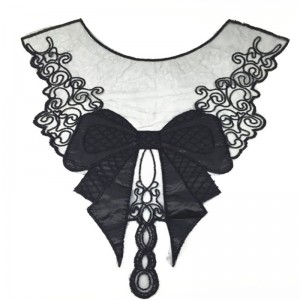 100% polyesteri musta iso kukka kaulakoru pitsi kaulus kangas trimma DIY kirjonta pitsi kangas pääntie aplikointi ompelu veneet