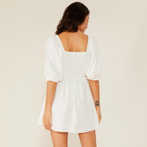 Vaatteet Vestidos Yksinkertainen Rento Lyhyt Valkoinen Sifonki Pitsi Mekko