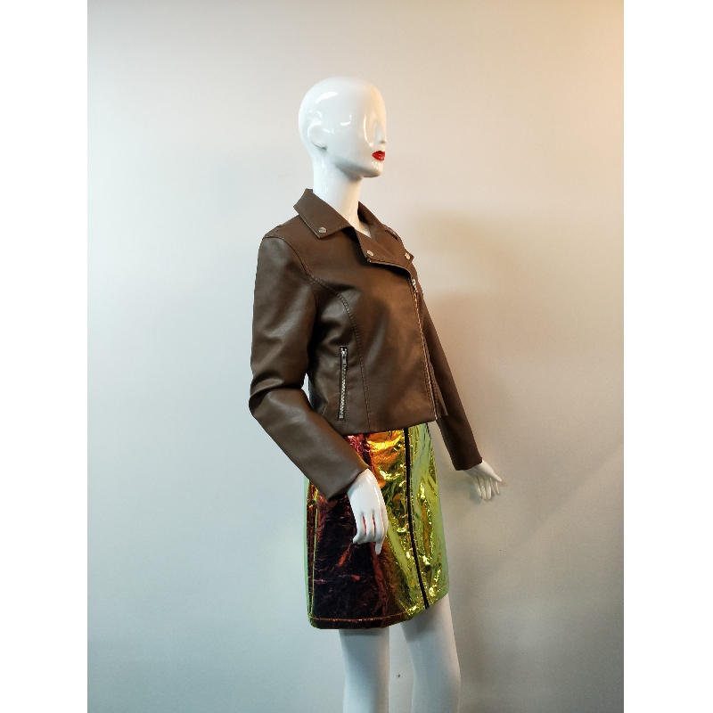 BROWN PU BIKER JACKET RLWPJ0012N