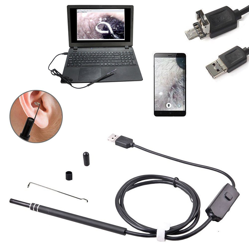 2 in 1 Borescope Inspection Ear Wax Remover Tool 720P Vedenpitävä kamera 6 säädettävällä LEDillä Yhteensopiva Android- ja iOS-järjestelmien kanssa