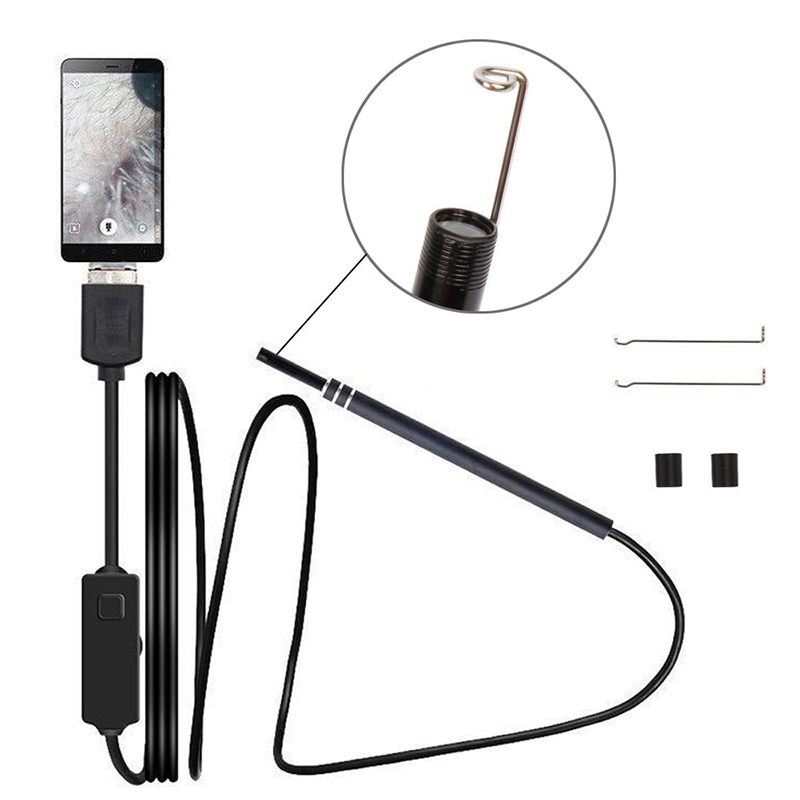 2 in 1 Borescope Inspection Ear Wax Remover Tool 720P Vedenpitävä kamera 6 säädettävällä LEDillä Yhteensopiva Android- ja iOS-järjestelmien kanssa