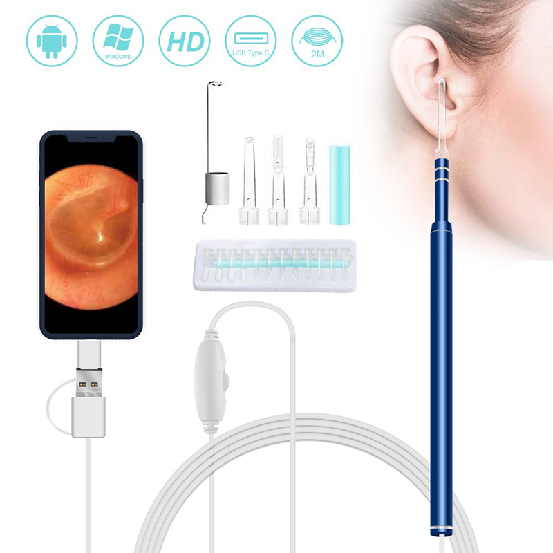 3 in 1 Inspection Ear Wax Remover Tool 720P Vedenpitävä kamera, jossa on 6 säädettävää LEDiä Android- ja iOS-yhteensopivien kanssa