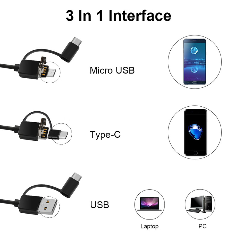 3 in 1 Inspection Ear Wax Remover Tool 720P Vedenpitävä kamera, jossa on 6 säädettävää LEDiä Android- ja iOS-yhteensopivien kanssa