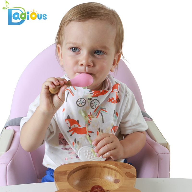 Ainutlaatuinen muotoilu vauvan lusikat itse ruokinta Bamboo astiat Toddler pehmeä kärki vauvan lusikat koulutukseen