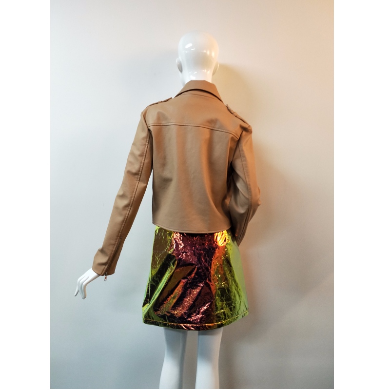 BROWN PU BIKER JACKET RLWPJ0006N