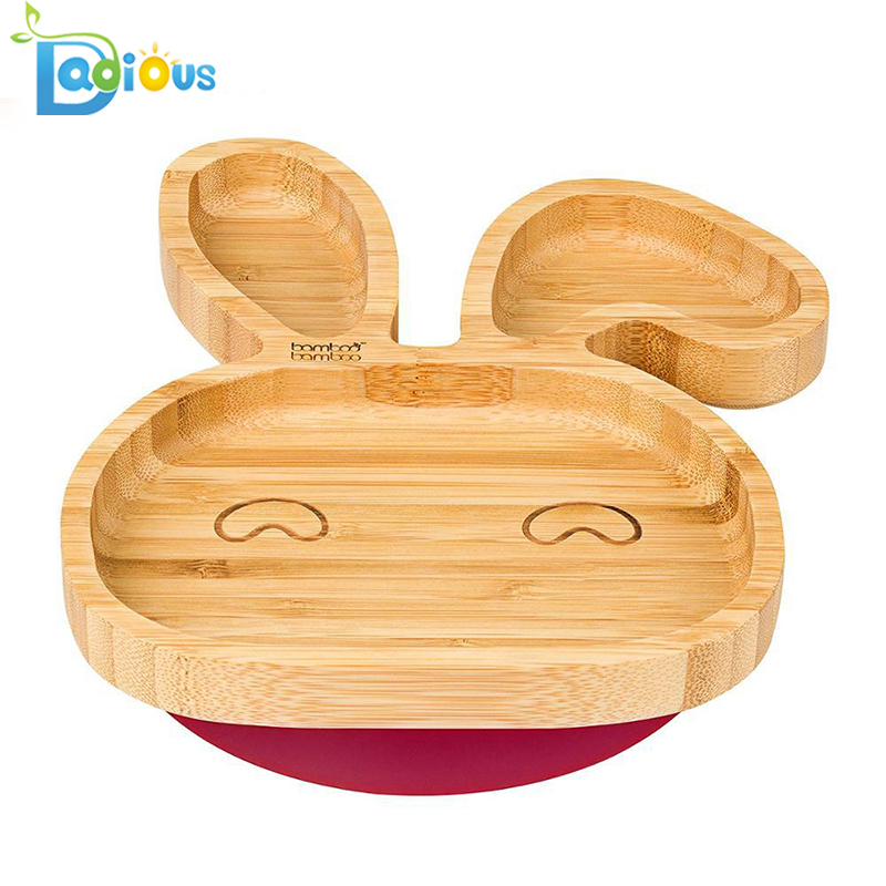 Baby Toddler Rabbit imulevy FDA hyväksytty Bamboo Baby Plate Ympäristöystävällinen Wood Toddler Plate lusikalla \ t