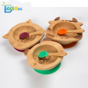 Orgaaninen Bamboo Bowl Toddler lahjapakkaus Baby Bamboo imukulho Animal Shape Bamboo Baby Bowl