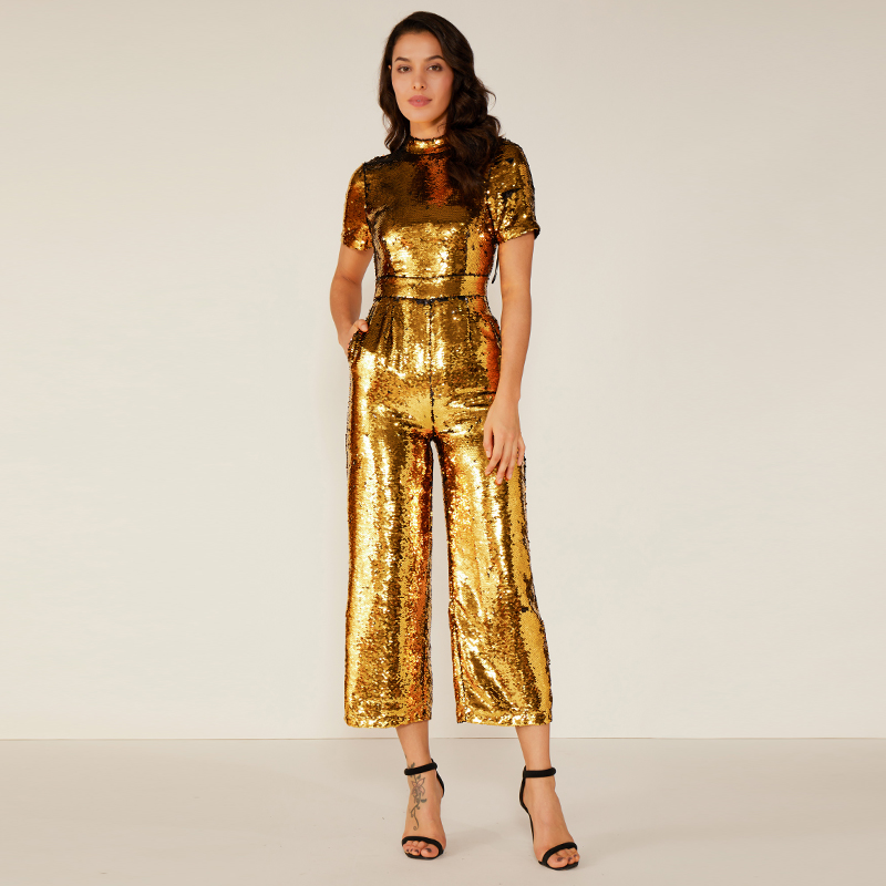 Woman Sexy Sparkle Glitter Heijastava Jumpsuit Uusin Suunnittelu