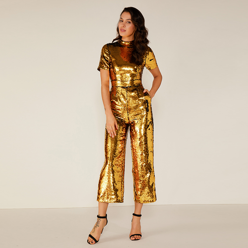 Woman Sexy Sparkle Glitter Heijastava Jumpsuit Uusin Suunnittelu