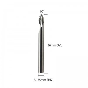 Spiraali 60 asteen V-uran kaiverrustyökalu, litteä pohjainen CNC-reitittimen bitti, 1/8 tuuman varsi alumiini-MDF-kovapuukuparille 5PCS