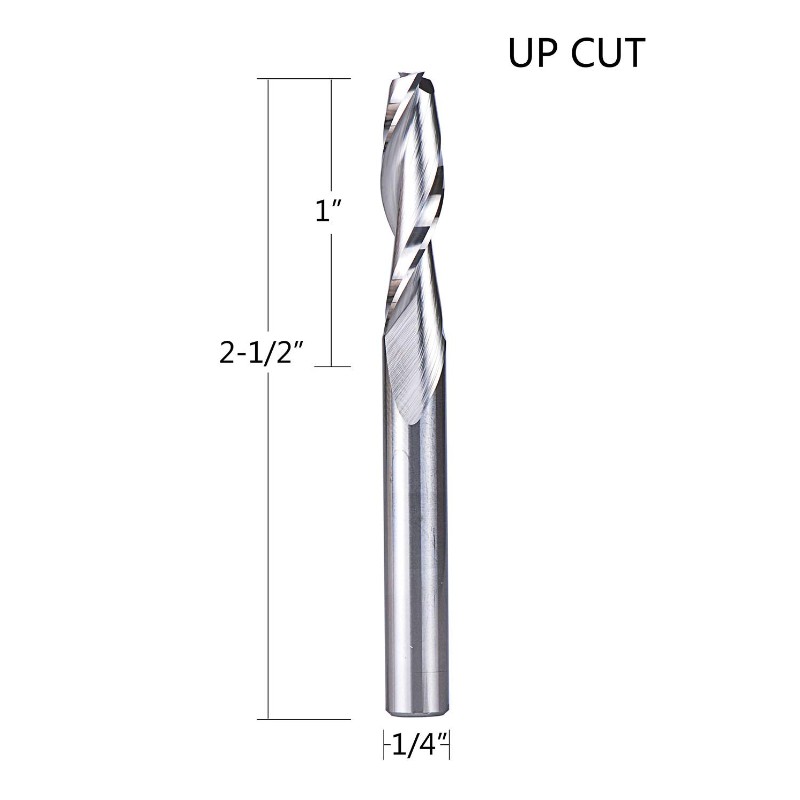 Kierrereitittimet, joissa UpCut 1/4 tuuman leikkaushalkaisija, 1/4 tuuman varsi HRC55 kiinteän kovametallisen CNC-päätymylly puun leikkaamiseen, veistämiseen