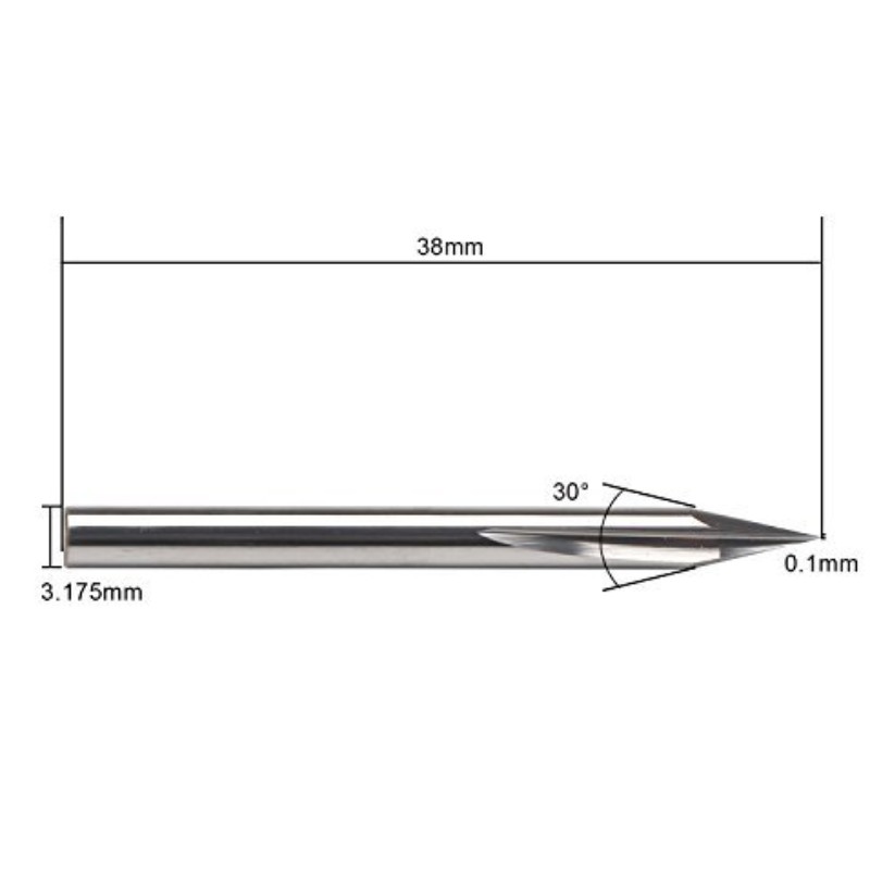 Metallikaiverrusterä, EnPoint 30 asteen V-bitti, kovametallivahva kärki-kartion muotoinen CNC-kaiverrusterä, jossa on 2-uraiset vetoura 1/8 