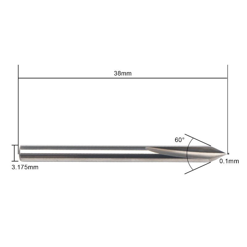 60 asteen V-bitti, EnPoint-metallikaiverrusbitti Kovametallinen kova kärjen kartio-muotoinen CNC-kaiverrusterä 2-uraisella 1/8 